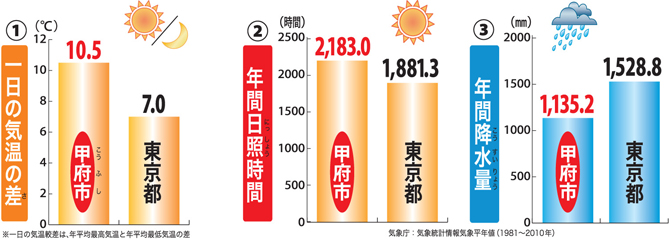 山梨県の気候グラフ